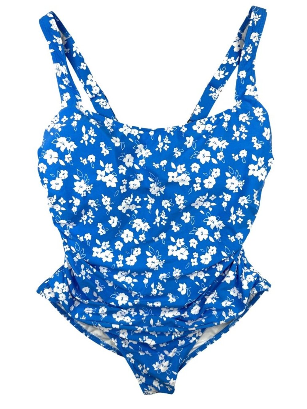 Anne Cole Baby Bloom One Piece Swimsuit Sz 18W Blue Floral Ruched Square Neck